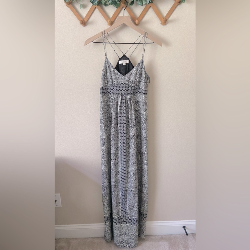 LOFT Black and Gray Maxi Dress